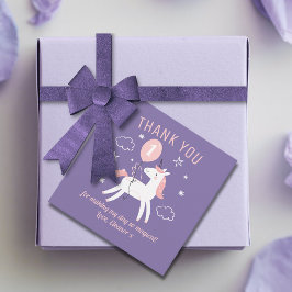 Etiquetas Para Recuerdos Aniversario de la unicornio de Cute Purple y Pink