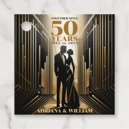 Etiquetas Para Recuerdos Aniversario del Boda Art Deco Retro Negro y Oro