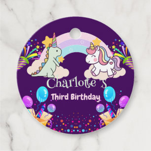 Etiquetas Para Recuerdos Aniversario del globo de arco iris de la dinosauri