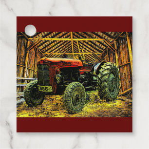 Etiquetas Para Recuerdos Antiguo Tractor Rojo Rústico Barn