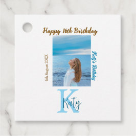 Etiquetas Para Recuerdos Aqua azul marrón feliz nombre de foto de 16 años