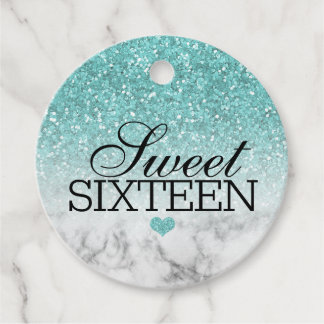 Etiquetas Para Recuerdos Aqua Blue Faux Purpurina/Marble Sweet 16