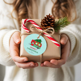 Etiquetas Para Recuerdos Árbol de Navidad Caravana Roja Navidad Personaliza