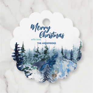 Etiquetas Para Recuerdos Árboles de Navidad modernos azules bosque reno