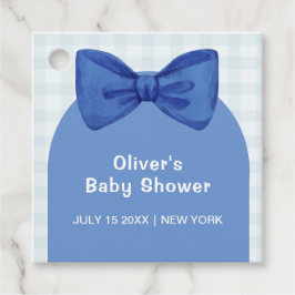 Etiquetas Para Recuerdos Arco azul Cute Gingham Plaid Bow Boy Baby Shower