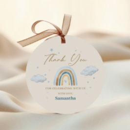 Etiquetas Para Recuerdos Arco de arco iris Blue Gold Baby Shower