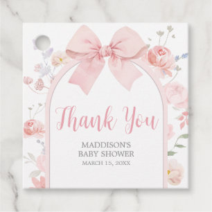 Etiquetas Para Recuerdos Arco de flores rosadas para baby shower de bebé en