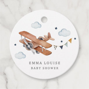 Etiquetas Para Recuerdos Arriba y lejos, Vintage Watercolor Airplane Baby S