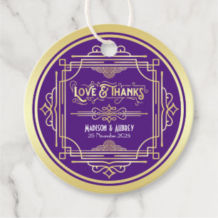 Etiquetas Para Recuerdos Art Deco Boda Amor y Gracias Favor Oro Púrpura