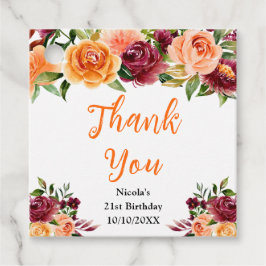 Etiquetas Para Recuerdos Autumn Burgundy and Orange Birthday Thank You