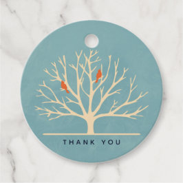 Etiquetas Para Recuerdos Aves Naranjas modernas en un árbol grande gracias