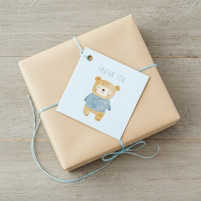 Etiquetas Para Recuerdos Azul acuarela lindo oso es un niño (Blue Watercolor cute bear it's a boy Favor Tags.)