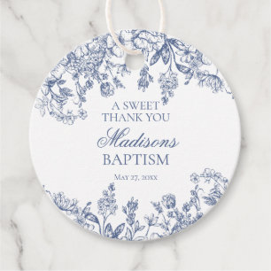 Etiquetas Para Recuerdos Azul Chinoiserie Vintage Floral Baptism Círculo