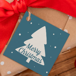 Etiquetas Para Recuerdos Azul con pino blanco y árbol de Navidad con copos 