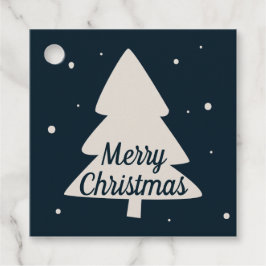 Etiquetas Para Recuerdos Azul con pino blanco y copos de nieve árbol de Nav