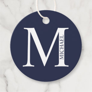 Etiquetas Para Recuerdos Azul Marino Personalizado con Monograma y Nombre