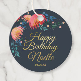 Etiquetas Para Recuerdos Azul oscuro, elegante, flores caprichosas, acento 