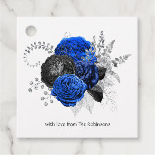 Etiquetas Para Recuerdos Azul Real, Negro y Floral Plateado