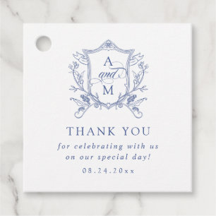 Etiquetas Para Recuerdos Azul Real Vintage Crest Boda Gracias