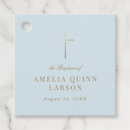 Etiquetas Para Recuerdos Azul Sencillo Elegante Cruz de Oro Baptismo Christ