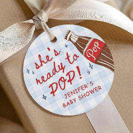 Etiquetas Para Recuerdos Azuul Gingham Está Lista para Salir Regalo de Baby
