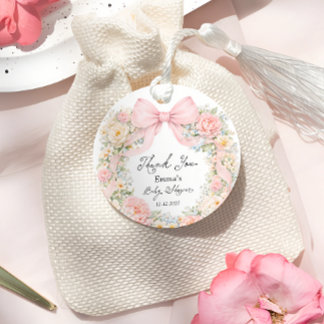 Etiquetas Para Recuerdos Baby in Bloom Blush Pink Bow Thank You