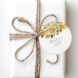 Etiquetas Para Recuerdos Baby in Bloom Yellow Floral Round Thank You