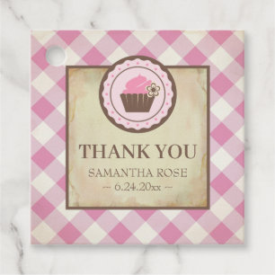 Etiquetas Para Recuerdos Baby Q Pink Gingham y Cupcake Gracias