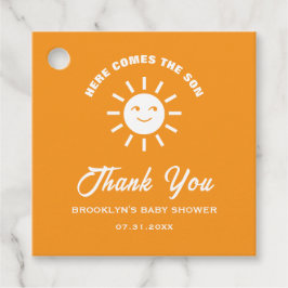 Etiquetas Para Recuerdos Baby Shower Aquí Viene El Naranja Sol Hijo Blanco