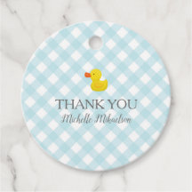 Baby Shower Blue Gingham Rubber Duckie