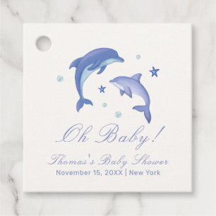 Etiquetas Para Recuerdos Baby Shower Blue Modern Summer Dolphin Stars