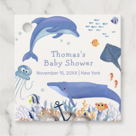 Etiquetas Para Recuerdos Baby Shower Blue Rustic Ocean Dolphin Whale Boy