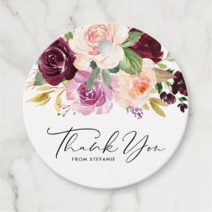 Etiquetas Para Recuerdos Baby Shower: Burdeos y Flores de Peach