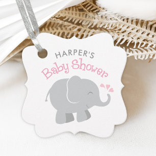 Etiquetas Para Recuerdos Baby Shower Chica de Elefantes Modernos Rosa y Gri