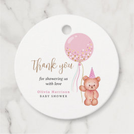 Etiquetas Para Recuerdos Baby Shower, Chica de globos rosados Teddy Bear