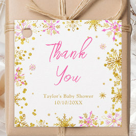 Etiquetas Para Recuerdos Baby Shower con copos de nieve rosados y dorados g