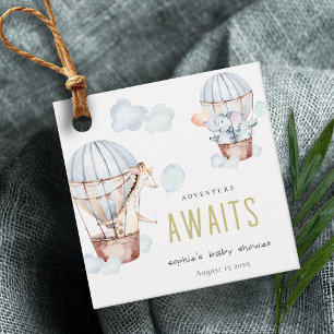 Etiquetas Para Recuerdos Baby Shower de animales azulados de globo aerostát