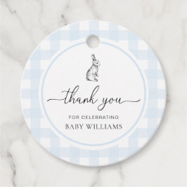 Etiquetas Para Recuerdos Baby Shower de Blue Gingham Bunny Rabbit