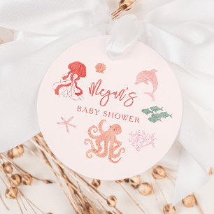 Etiquetas Para Recuerdos Baby Shower de creatura de océano rosa