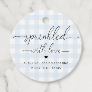 Etiquetas Para Recuerdos Baby Shower De Gingham Azul Roto De Amor