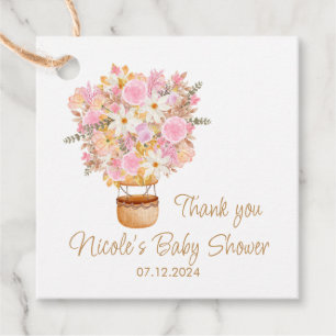 Etiquetas Para Recuerdos Baby Shower de globo aerostático rosa floral