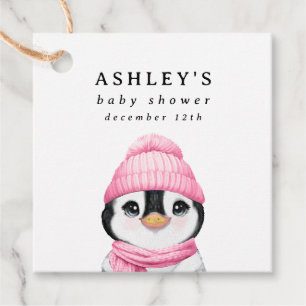 Etiquetas Para Recuerdos Baby Shower de invierno Pink Penguin