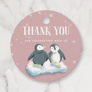 Etiquetas Para Recuerdos Baby Shower de los pingüinos de invierno rosado li