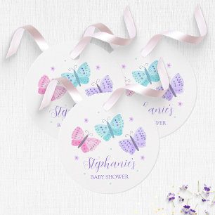 Etiquetas Para Recuerdos Baby Shower de mariposas de color rosa morado Aqua