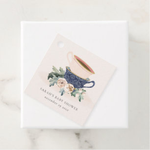 Etiquetas Para Recuerdos Baby Shower de tazas de té apiladas de floral azul