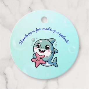 Etiquetas Para Recuerdos Baby Shower de tiburón azul y pez estrella rosado