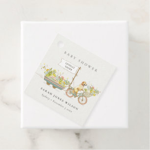 Etiquetas Para Recuerdos Baby Shower floral de Golden Retriever de cosecha 