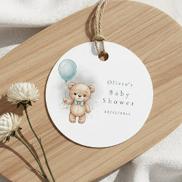 Etiquetas Para Recuerdos Baby Shower for Boy Blue Balloon, Teddy Bear & Bow