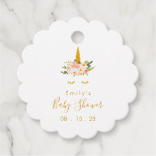 Etiquetas Para Recuerdos Baby Shower Gold Floral Unicornio