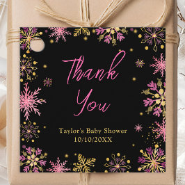 Etiquetas Para Recuerdos Baby Shower Gold y Pink Snowflakes Gracias